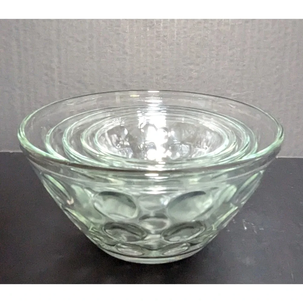 Vintage Hazel Atlas Raised Dot Nested Mixing Bowls Clear Set of‎ Five